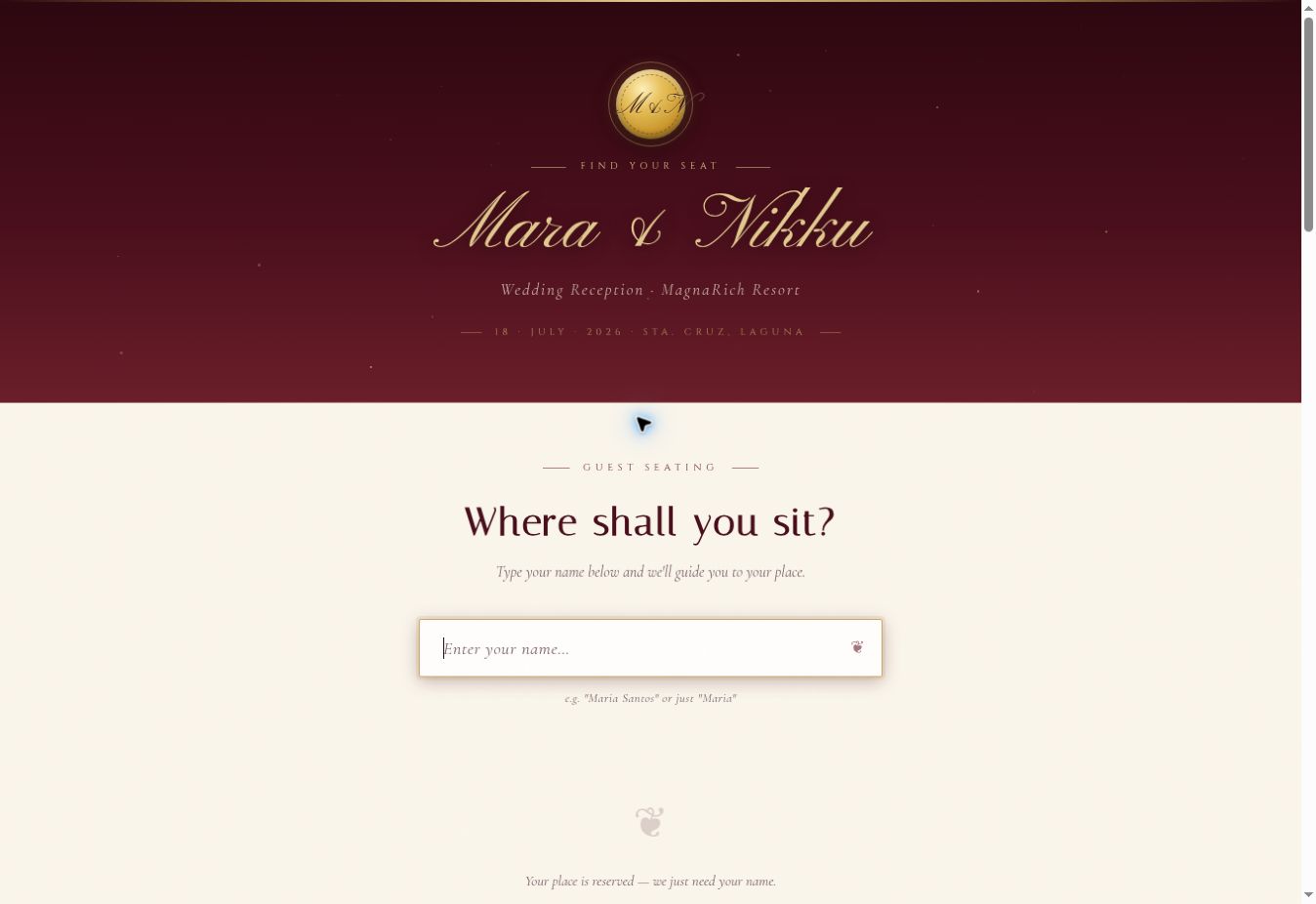 Screenshot of the Mara and Nikku Seat Finder